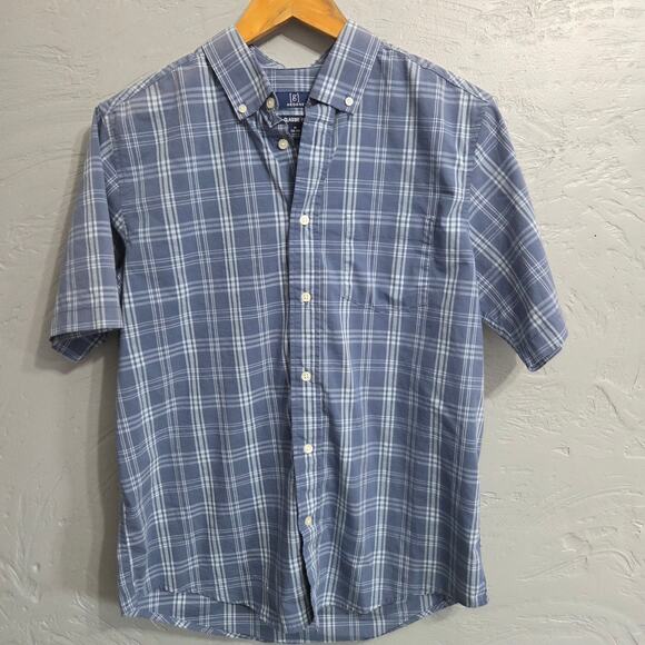 George Men's Classic Fit Blue Plaid Button Down Short Sleeve Casual Shirt Size M - Picture 1 of 6